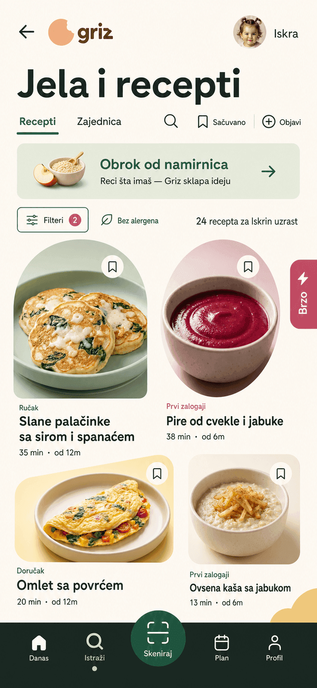 Griz ekran recepata po uzrastu