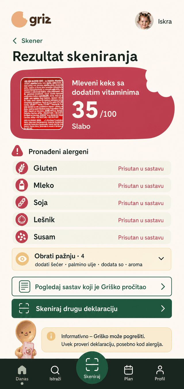 Rezultat skeniranja sa jasno izdvojenim alergenima