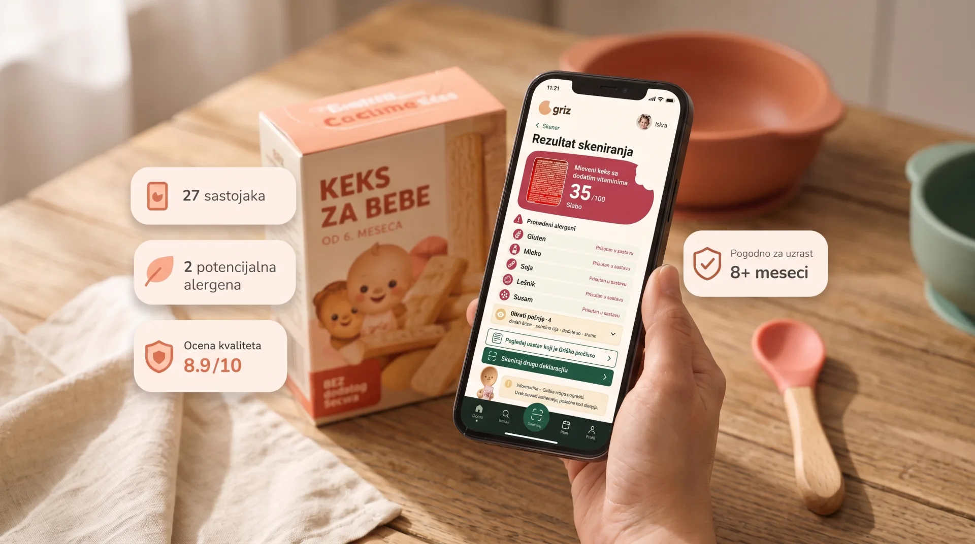 Skeniranje deklaracije keksa za bebe u prodavnici